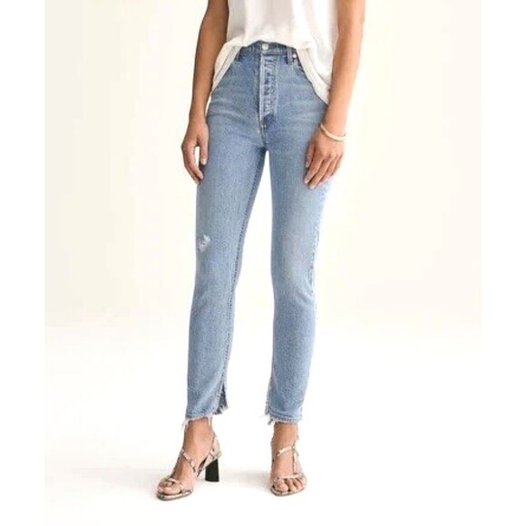 Agolde Nico Slim High Rise Jeans Womens Size 25 Blue Distressed Slits Button Fly - Picture 6 of 16
